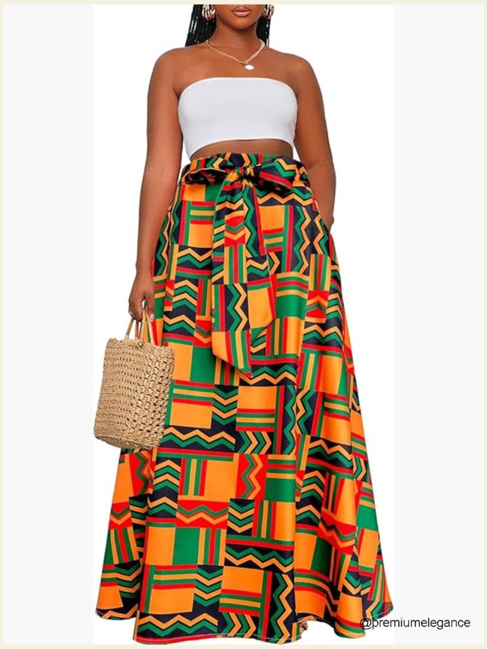 High Waist Elastic Waistband Maxi Skirt with Pockets